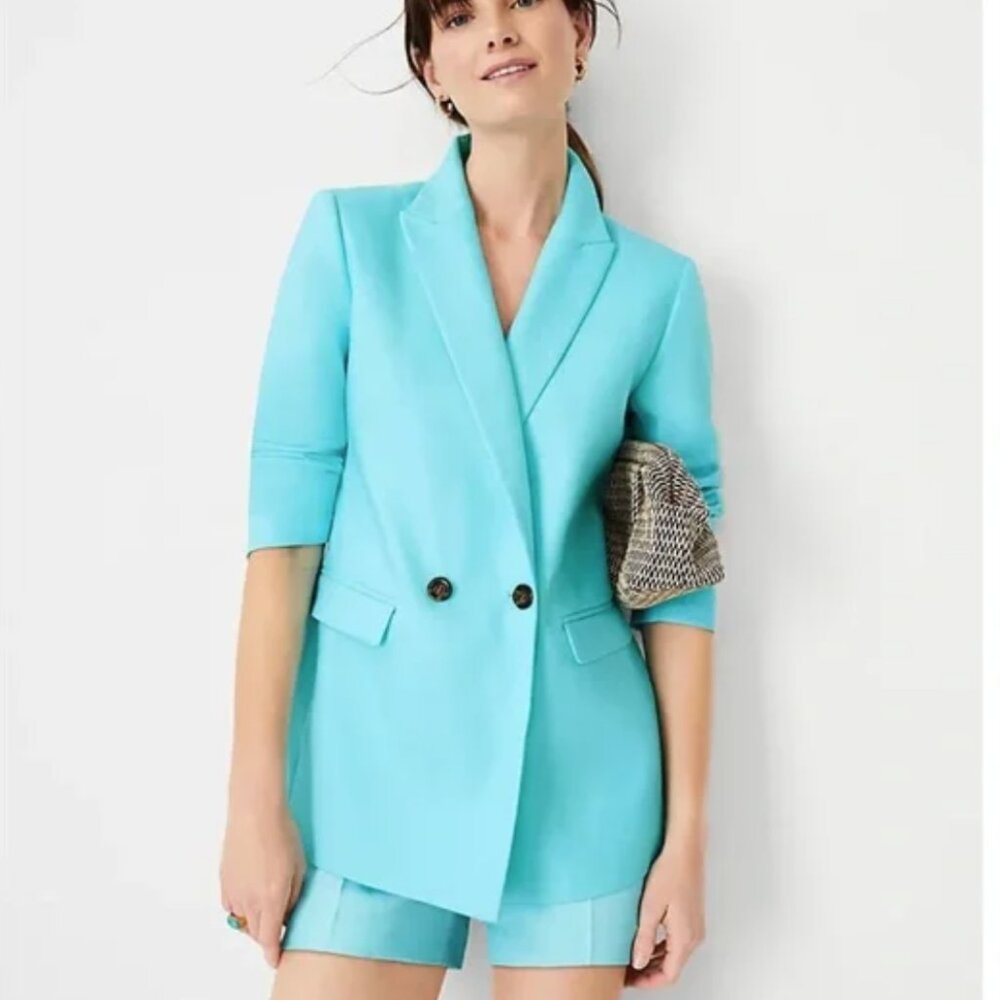 💫Ann Taylor Relaxed Double-Breasted‎ Linen-Blend Long Blazer | NWT 💫